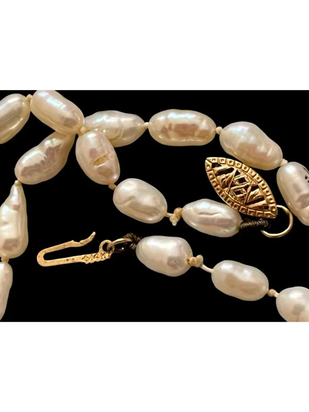 14k Gold Clasp Baroque Freshwater Pearl Necklace Hand-Knotted Classic Style 34.5 - Picture 5 of 9